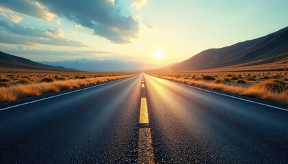 Asphalt road vanishing into the distance, creating a strong perspective line Perfect for travel, journey, and freedom concepts , destination, design