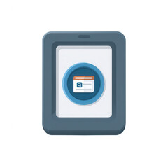 Obraz premium Modern tablet device with a circular interface, featuring an application window. Ideal for digital communication and technology themes.