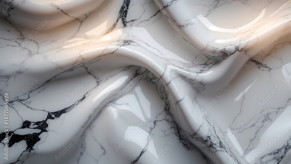 Poster a stunning marble surface with flowing patterns. The marble's elegant design is a testament to artistic design and the subtle interplay of light and shadow.