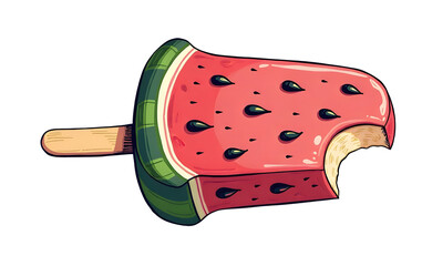 Colorful ice cream with bite taken out, resembling watermelon treat, cut out