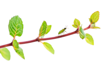 Closeup of a Tiny Insect on a Mint Branch . Transparent background PNG