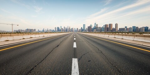 Fototapeta premium Asphalt Road Leading to City Horizon