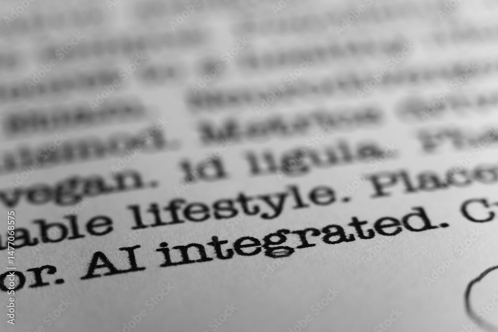 Fototapete ai integrated. text printed on a page. a piece of paper with a phrase written in retro typewriter fo