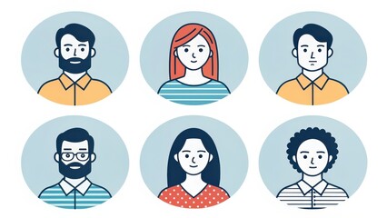 Diverse User Avatar Icons Featuring Men and Women in Outlines