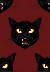 Obraz premium Black Cat Seamless Pattern: Glowing Eyes, Halloween Design