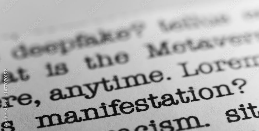 Fototapete manifestation. text printed on a page. a piece of paper with a phrase written in retro typewriter fo