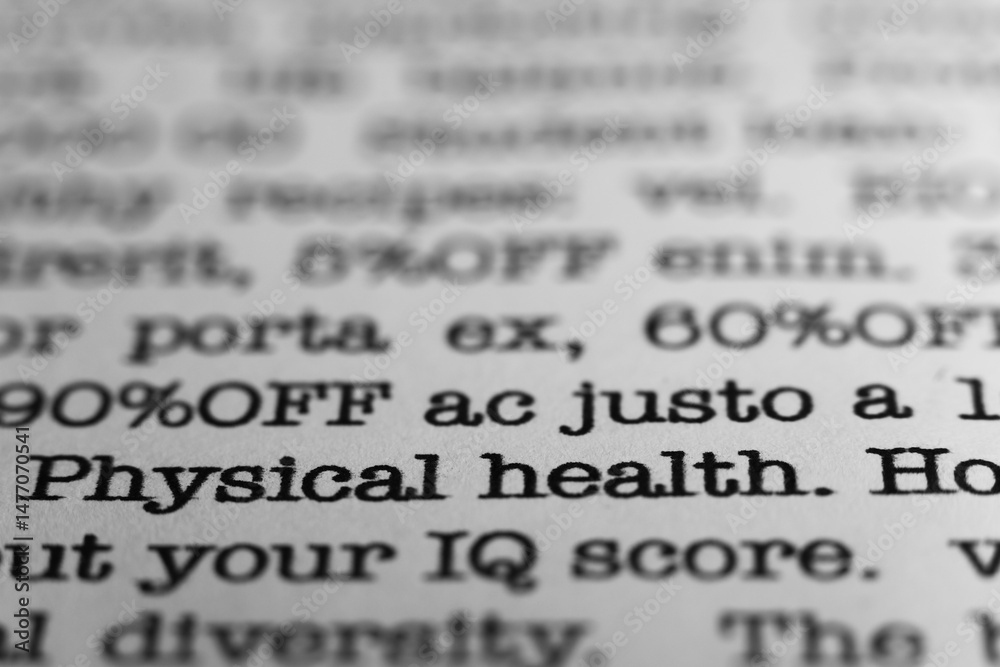 Fototapete physical health. text printed on a page. a piece of paper with a phrase written in retro typewriter 