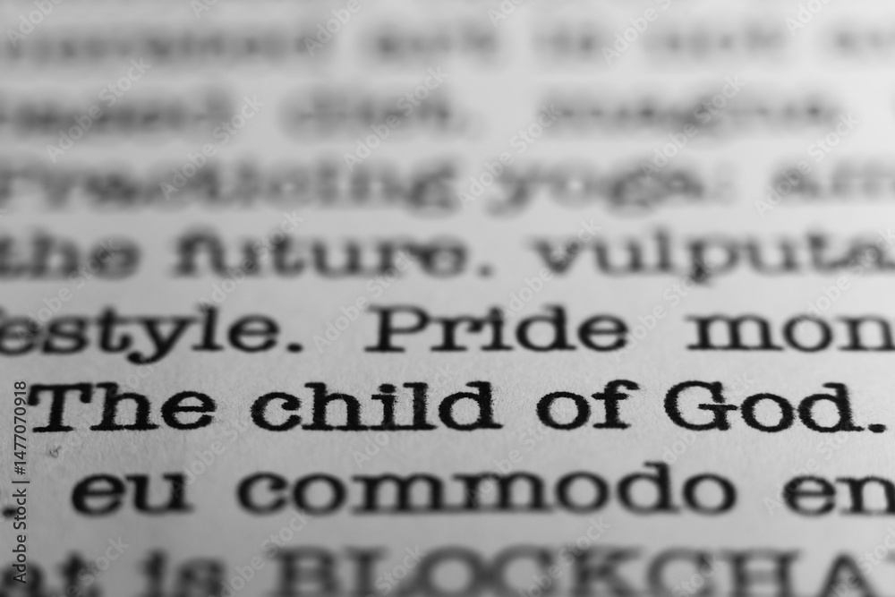 Fototapete the child of god. text printed on a page. a piece of paper with a phrase written in retro typewriter
