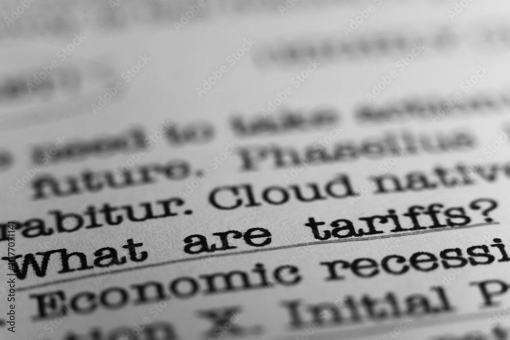 Fototapete what are tariffs. text printed on a page. a piece of paper with a phrase written in retro typewriter