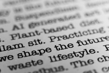 Fototapeta premium We shape the future. Text printed on a page. A piece of paper with a phrase written in retro typewriter font