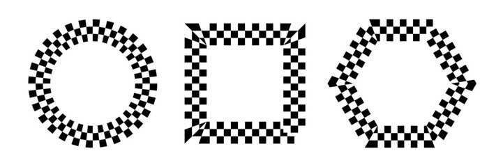 Black and white checkered rectangular frame. Square racing checkerboard pattern. Chessboard geometric pattern. Rally checkerboard pattern. Finish racing frame. Vector illustration on white background