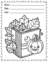 Cozy Autumn Coloring Pages For Kid and adult.  
High resolution (300 DPI), 
Ready to print on standard 8.5x11 inch paper With No Bleed, 
Black and White. 
Vector illustration AI, EPS, PNG, JPEG.