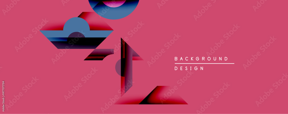 Aufkleber Abstract geometric shapes overlap on pink background. Design features gradients, curves, sharp angles creating modern visual effect. Minimalist composition.