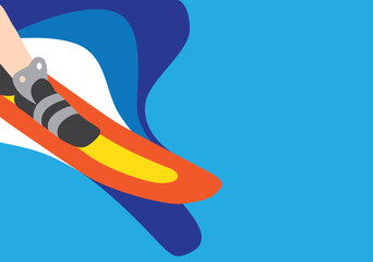 Athlete water skiing on blue wavy background