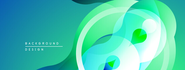 Abstract fluid shapes, vibrant greens, blues blend. Modern design, smooth gradients create dynamic visual effect. Minimalist background.