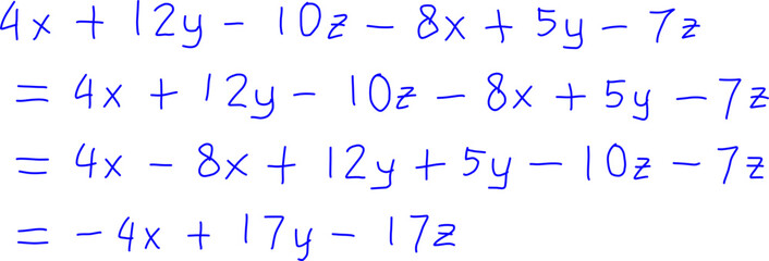 algebraic forms, Math problems. Algebra examples. Solving addition and subtraction of algebraic forms