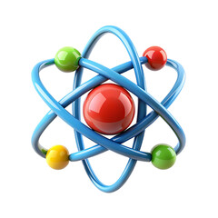 3d atom model isolated on transparent background. Cartoon plastic style