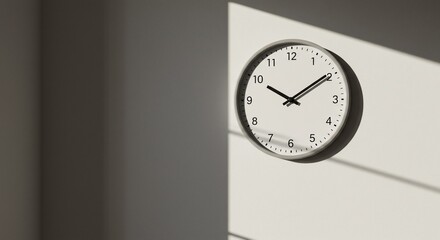 Black clock on the wall showing time with hands pointing to hour and minute markers
