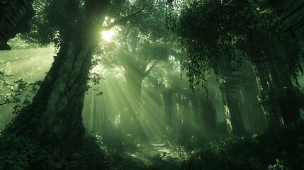 Obraz premium rays of light in the forest