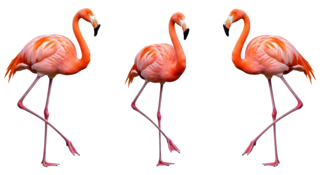Flamingos Standing on One Leg, Isolated on White Background - Powered by Adobe