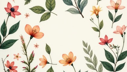 Subtle botanical illustration, muted tones, continuous repeat , repeat, wallpaper, calm