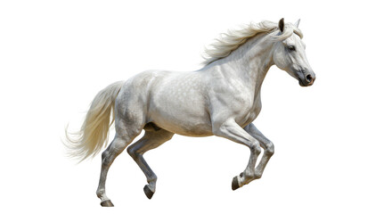 Fototapeta premium White Horse Running Freely Against a Clean Background