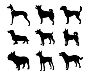 silhouette dog animal collection set on white background