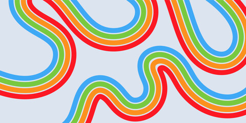 Abstract colored 70s background vector. Classic retro wallpaper with rainbow stripes and wavy lines. Colorful 1970s illustration suitable for posters, banners, decorative items and wall art.