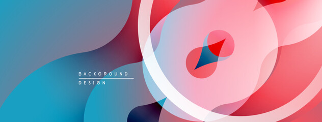 Abstract fluid shapes, gradients, overlapping layers create modern background design. Soft colors, dynamic composition.