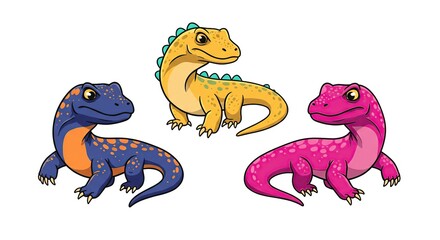 Obraz premium Cute Cartoon Lizards Colorful Reptiles Illustration