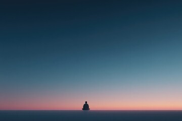 tranquil figure meditates in serene landscape of untouched nature