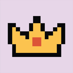 Obraz premium Retro 8-bit crown icon on creamy lilac pixel background