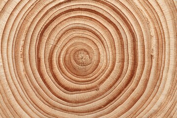 Fototapeta premium Detailed Wood Grain: Captivating close-up of detailed wood grain, showcasing concentric growth rings revealing the age and history of the tree, the warm tones and intricate patterns of the wood grain.