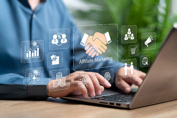 Affiliate marketing, Digital network products and services concept, Businessman modern Management...
