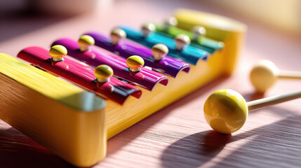 Naklejka premium Colorful xylophone toy with vibrant keys and mallets, perfect for children play and musical exploration