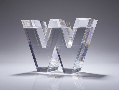 Large crystal trophy with WINNER inscription on a reflective surface, minimalistic light grey background, professional photograph style, slight above perspective - AI-Generated