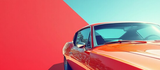 Classic Muscle Car: A Vibrant Red Beauty Against a Bold Color Background