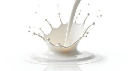 A dynamic splash of milk on a white background, highlighting the fluid motion and texture of the liquid.