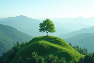 Mountain Scenery Including Solitary Tree