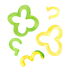 Hand drawn watercolor pepper slices composition. Illustration of food isolated on white background. Can be used for label, card, scrapbook and other printed products.