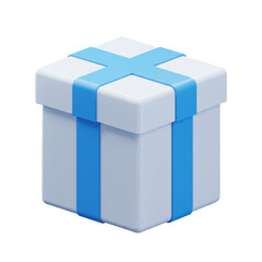 Obraz premium Minimalist 3D Render of a White Gift Box with Blue Ribbon Decoration
