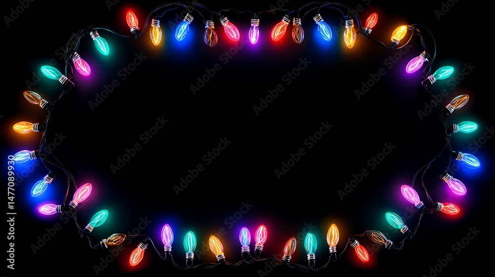 Poster frame of multicolored led bulbs on black background