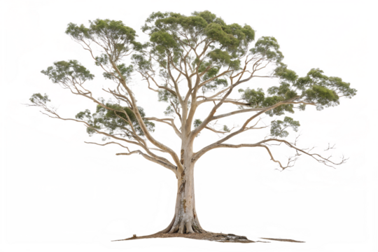 A single green vector tree silhouette with bare branches isolated on white