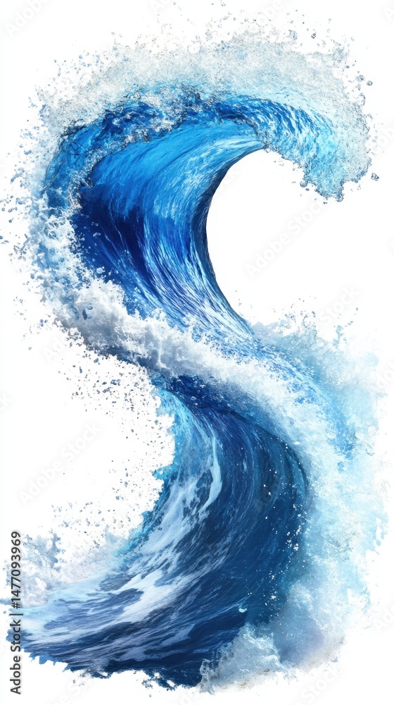 Poster dynamic ocean wave cresting and breaking with splashing water isolated on white background studio sh