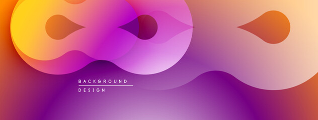 Abstract fluid shapes, vibrant gradients. Purple, orange hues blend seamlessly. Modern design element for backgrounds.