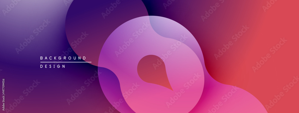 Poster abstract fluid shapes overlap, creating vibrant gradient effect. purple, pink, red hues dominate com