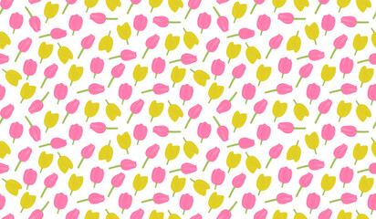 Tulips Seamless pattern with flowers. Floral background wallpaper for print and decoration. Wrapping paper decor. Botanical ornament for backdrop in gift cards and fabric. 