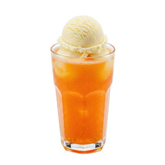 Refreshing orange soda float with vanilla ice cream in a clear glass