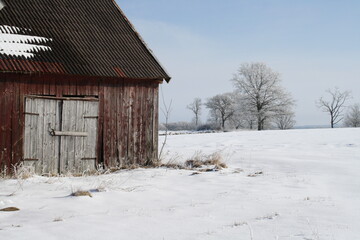 Old barn in winter