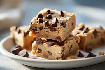 Delicious Chocolate Chip Fudge Squares on a Plate